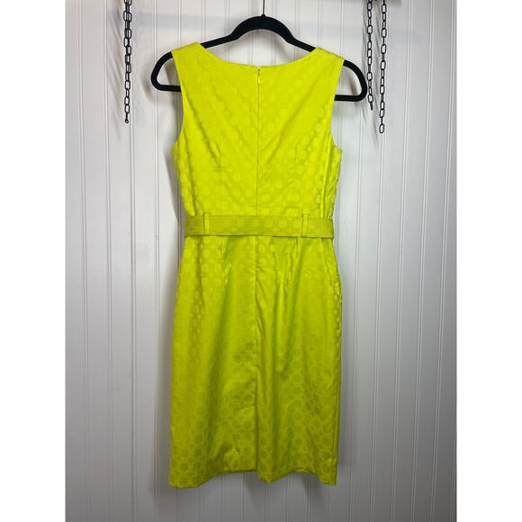 NWOT Banana Republic Canary Yellow Sleeveless Textured Lined Belt Sheath Dress 0 - Picture 2 of 8